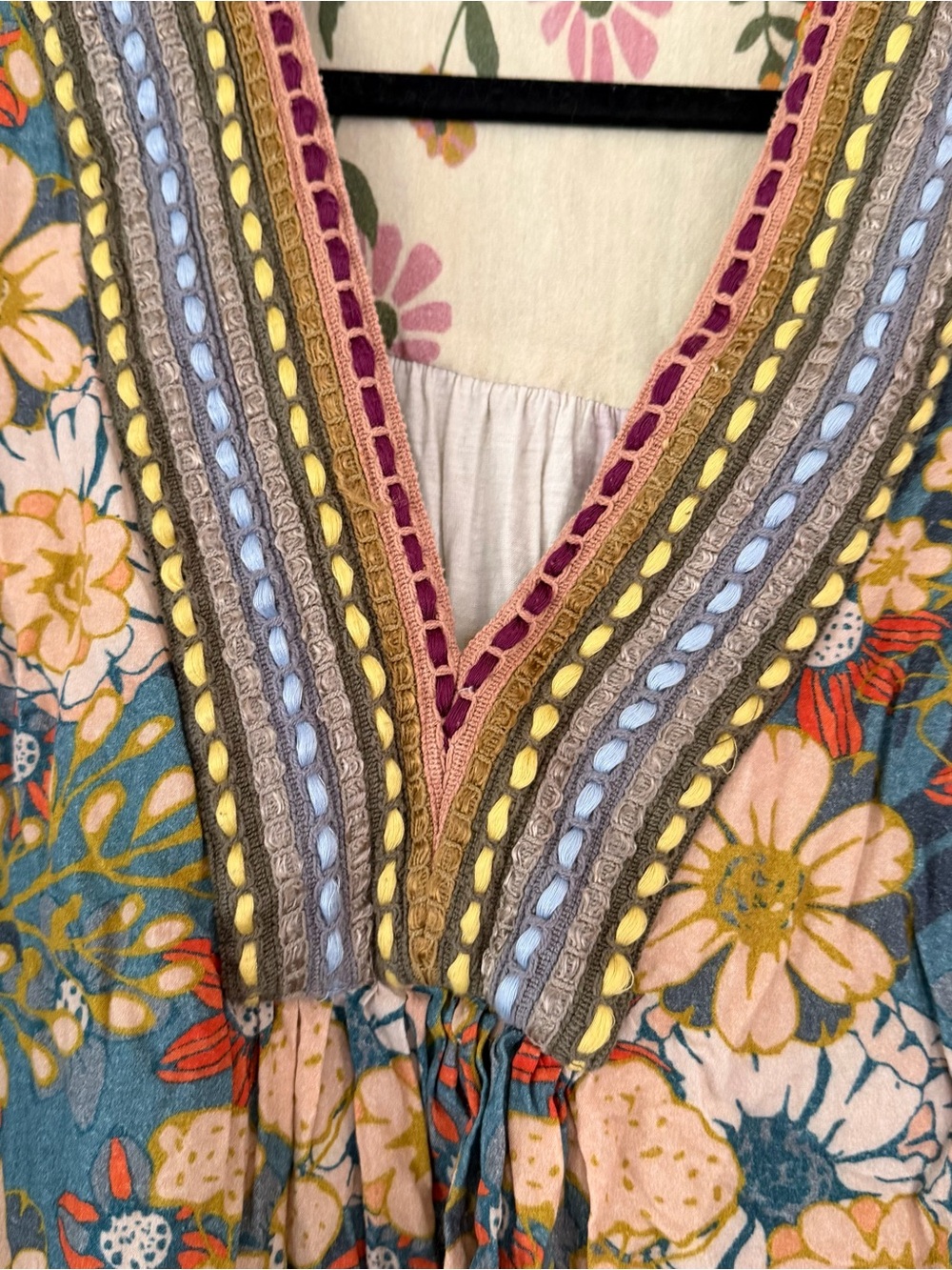 Bl^nk London x Anthropologie STEPHANIE medium Yellow Blue Floral V-Neck Top - Picture 8 of 13